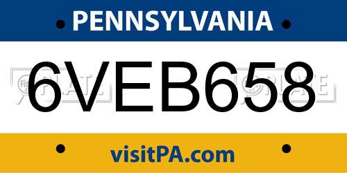6VEB658 Pennsylvania License Plate