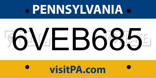 6VEB685 Pennsylvania License Plate