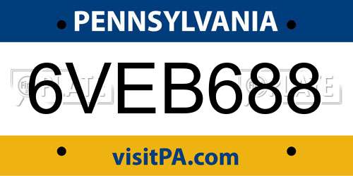 6VEB688 Pennsylvania License Plate