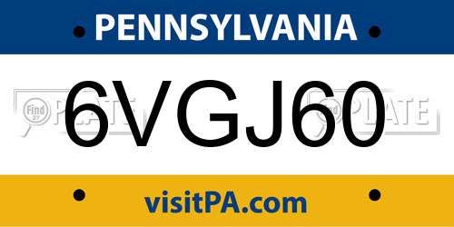 6VGJ60 Pennsylvania License Plate