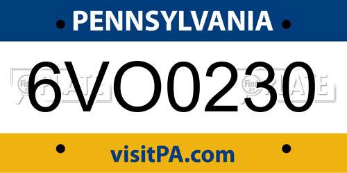 6VO0230 Pennsylvania License Plate