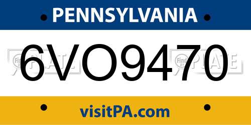 6VO9470 Pennsylvania License Plate
