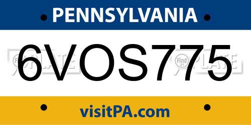 6VOS775 Pennsylvania License Plate