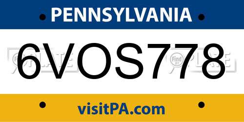 6VOS778 Pennsylvania License Plate