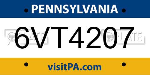 6VT4207 Pennsylvania License Plate