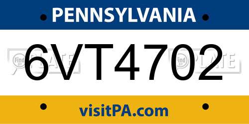 6VT4702 Pennsylvania License Plate