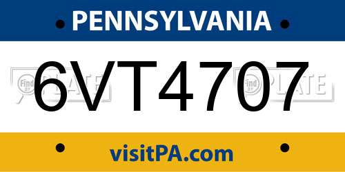 6VT4707 Pennsylvania License Plate