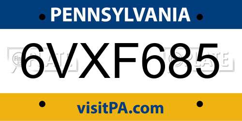 6VXF685 Pennsylvania License Plate
