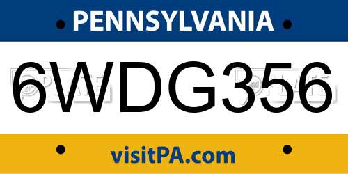 6WDG356 Pennsylvania License Plate