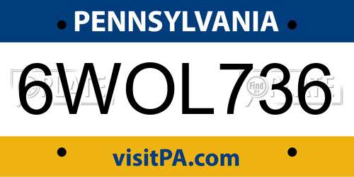 6WOL736 Pennsylvania License Plate