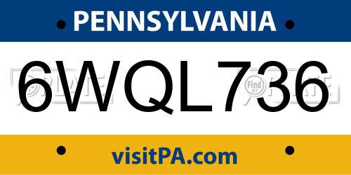 6WQL736 Pennsylvania License Plate