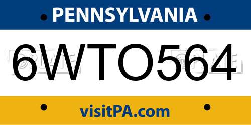 6WTO564 Pennsylvania License Plate