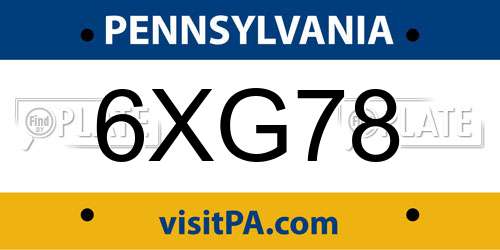 6XG78 Pennsylvania License Plate