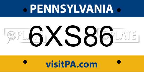6XS86 Pennsylvania License Plate