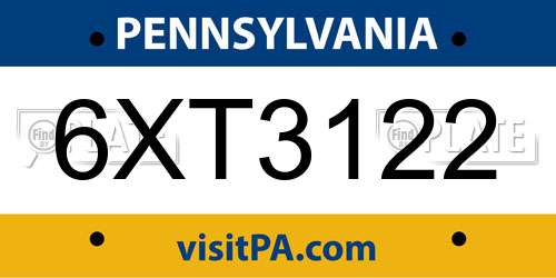 6XT3122 Pennsylvania License Plate
