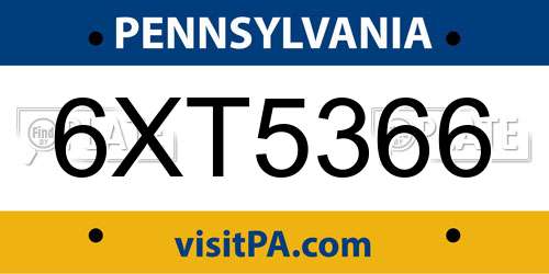 6XT5366 Pennsylvania License Plate