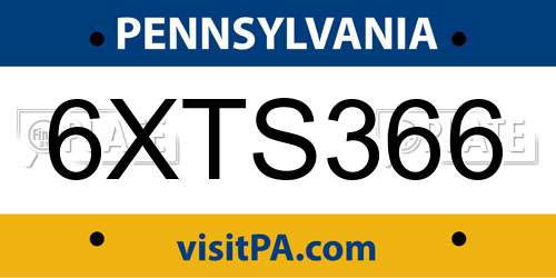 6XTS366 Pennsylvania License Plate