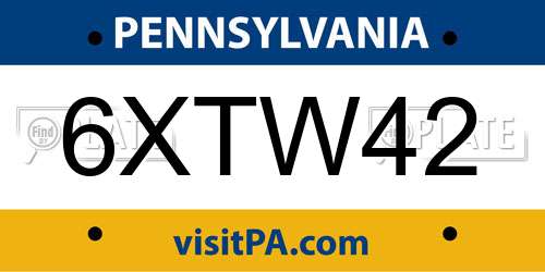 6XTW42 Pennsylvania License Plate