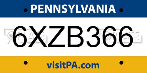 6XZB366 Pennsylvania License Plate