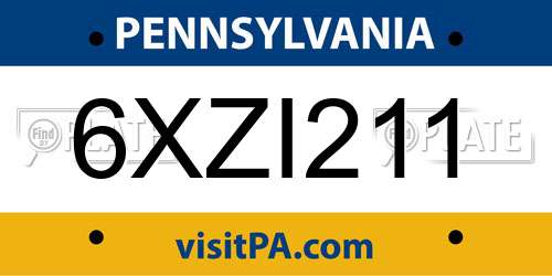 6XZI211 Pennsylvania License Plate