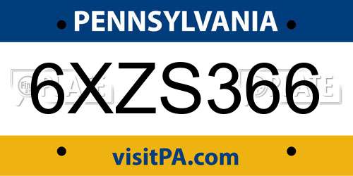 6XZS366 Pennsylvania License Plate