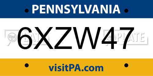 6XZW47 Pennsylvania License Plate