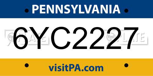 6YC2227 Pennsylvania License Plate