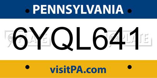 6YQL641 Pennsylvania License Plate