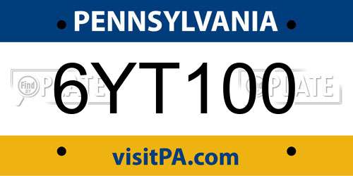 6YT100 Pennsylvania License Plate