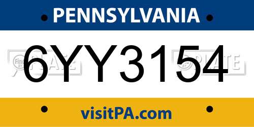 6YY3154 Pennsylvania License Plate
