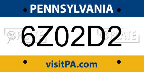 6Z02D2 Pennsylvania License Plate