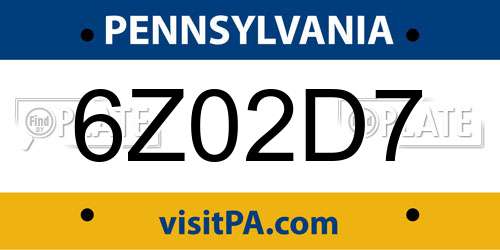 6Z02D7 Pennsylvania License Plate
