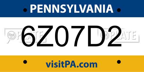 6Z07D2 Pennsylvania License Plate