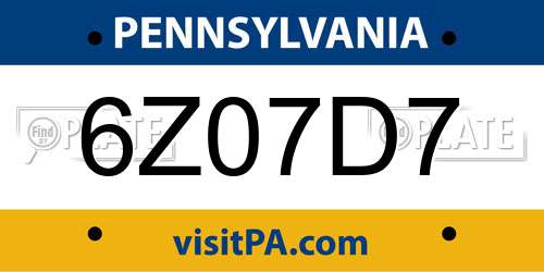 6Z07D7 Pennsylvania License Plate