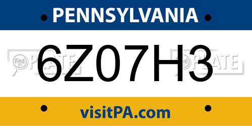 6Z07H3 Pennsylvania License Plate