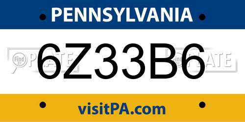 6Z33B6 Pennsylvania License Plate