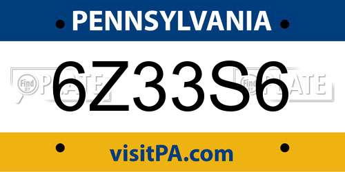 6Z33S6 Pennsylvania License Plate