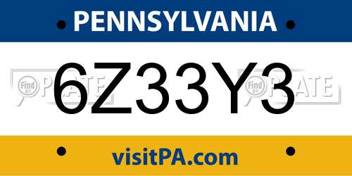 6Z33Y3 Pennsylvania License Plate