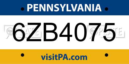 6ZB4075 Pennsylvania License Plate