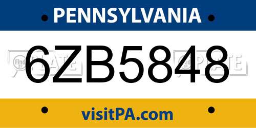 6ZB5848 Pennsylvania License Plate