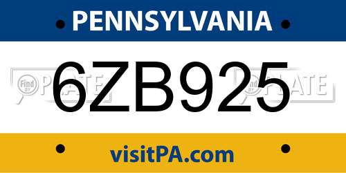 6ZB925 Pennsylvania License Plate
