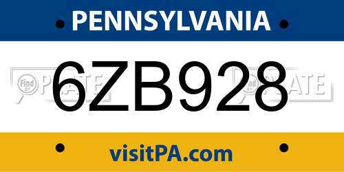6ZB928 Pennsylvania License Plate