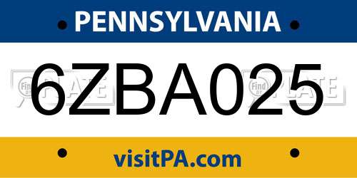 6ZBA025 Pennsylvania License Plate