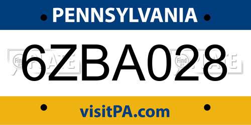 6ZBA028 Pennsylvania License Plate