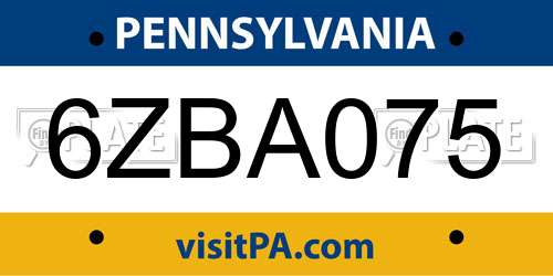 6ZBA075 Pennsylvania License Plate