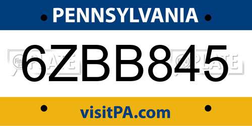 6ZBB845 Pennsylvania License Plate