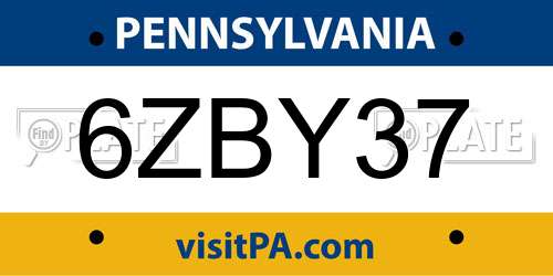 6ZBY37 Pennsylvania License Plate