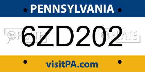6ZD202 Pennsylvania License Plate