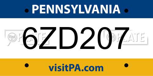 6ZD207 Pennsylvania License Plate