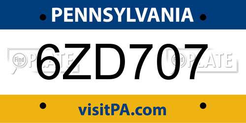 6ZD707 Pennsylvania License Plate